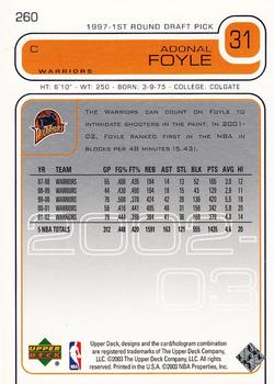 2002-03 Upper Deck #260 Adonal Foyle Back