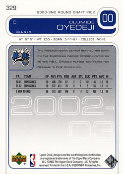 2002-03 Upper Deck #329 Olumide Oyedeji Back