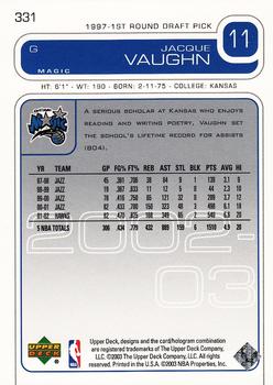 2002-03 Upper Deck #331 Jacque Vaughn Back