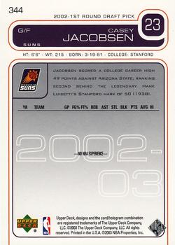 2002-03 Upper Deck #344 Casey Jacobsen Back