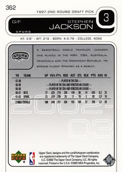 2002-03 Upper Deck #362 Stephen Jackson Back