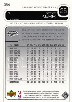 2002-03 Upper Deck #364 Steve Kerr Back