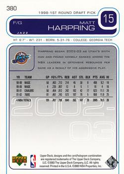 2002-03 Upper Deck #380 Matt Harpring Back