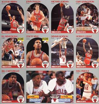 1990 Hoops Team Night Chicago Bulls - Team Night Panel #NNO Scottie Pippen / John Paxson / Michael Jordan / Cliff Levingston / B.J. Armstrong / Stacey King / Dennis Hopson / Horace Grant / Bill Cartwright / Will Perdue Front