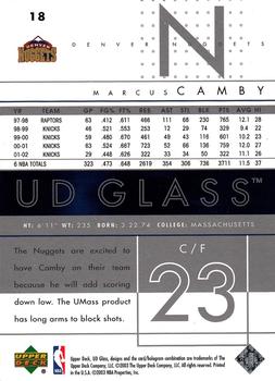 2002-03 UD Glass #18 Marcus Camby Back