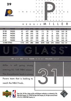 2002-03 UD Glass #29 Reggie Miller Back