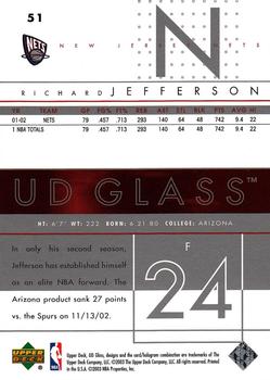 2002-03 UD Glass #51 Richard Jefferson Back