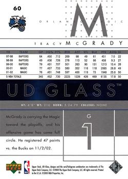 2002-03 UD Glass #60 Tracy McGrady Back