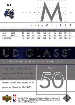 2002-03 UD Glass #61 Mike Miller Back