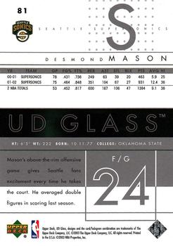 2002-03 UD Glass #81 Desmond Mason Back