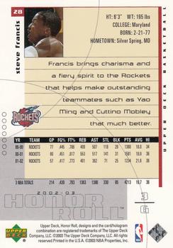 2002-03 Upper Deck Honor Roll #28 Steve Francis Back