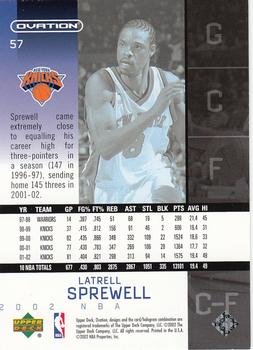 2002-03 Upper Deck Ovation #57 Latrell Sprewell Back