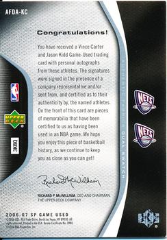 2006-07 SP Game Used - Authentic Fabrics Dual Autographs #AFDA-KC Jason Kidd / Vince Carter Back