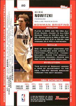 2003-04 Bowman #20 Dirk Nowitzki Back