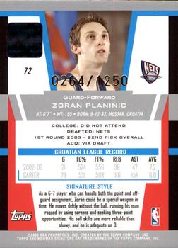 2003-04 Bowman Signature #72 Zoran Planinic Back