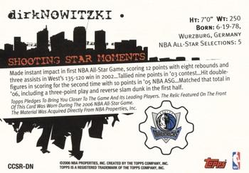 2006-07 Topps - Clutch City Stars Relics #CCSR-DN Dirk Nowitzki Back