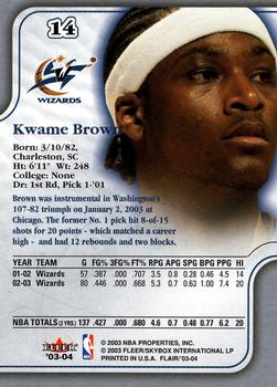 2003-04 Flair #14 Kwame Brown Back