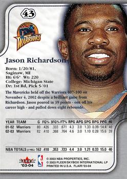 2003-04 Flair #43 Jason Richardson Back
