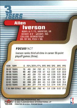 2003-04 Fleer Focus #3 Allen Iverson Back