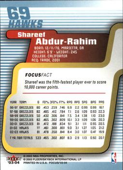 2003-04 Fleer Focus #69 Shareef Abdur-Rahim Back