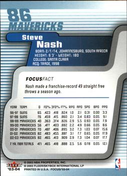 2003-04 Fleer Focus #86 Steve Nash Back