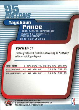 2003-04 Fleer Focus #95 Tayshaun Prince Back