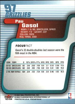2003-04 Fleer Focus #97 Pau Gasol Back