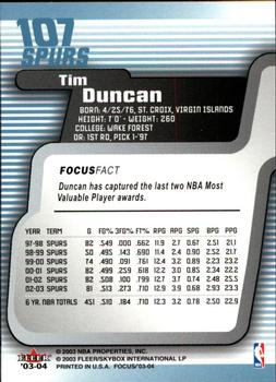 2003-04 Fleer Focus #107 Tim Duncan Back