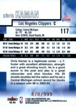 2003-04 Fleer Mystique #117 Chris Kaman Back