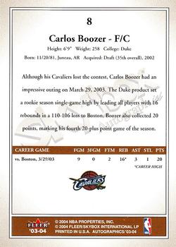 2003-04 SkyBox Autographics #8 Carlos Boozer Back