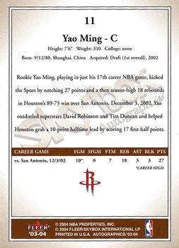 2003-04 SkyBox Autographics #11 Yao Ming Back