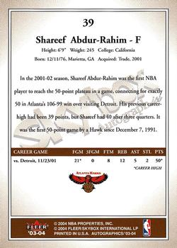 2003-04 SkyBox Autographics #39 Shareef Abdur-Rahim Back