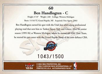 2003-04 SkyBox Autographics #60 Ben Handlogten Back