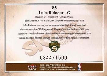 2003-04 SkyBox Autographics #85 Luke Ridnour Back