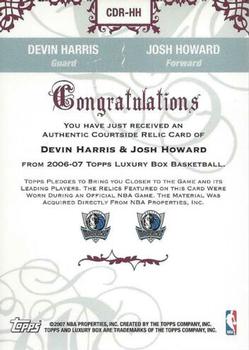 2006-07 Topps Luxury Box - Courtside Relics Dual #CDR-HH Devin Harris / Josh Howard Back