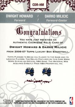 2006-07 Topps Luxury Box - Courtside Relics Dual #CDR-HM Dwight Howard / Darko Milicic Back