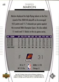 2003-04 SP Authentic #68 Shawn Marion Back