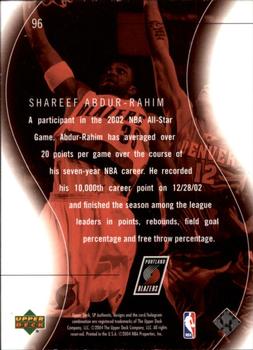 2003-04 SP Authentic #96 Shareef Abdur-Rahim Back