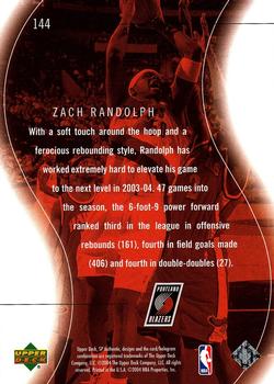 2003-04 SP Authentic #144 Zach Randolph Back