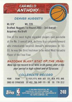 2003-04 Bazooka #240 Carmelo Anthony Back