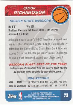 2003-04 Bazooka #23 Jason Richardson Back