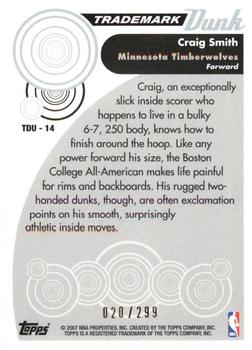 2006-07 Topps Trademark Moves - Trademark Dunk Foil #TDU-14 Craig Smith Back