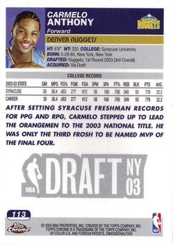 2003-04 Topps Chrome #113 Carmelo Anthony Back