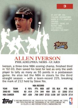 2003-04 Topps Pristine #3 Allen Iverson Back