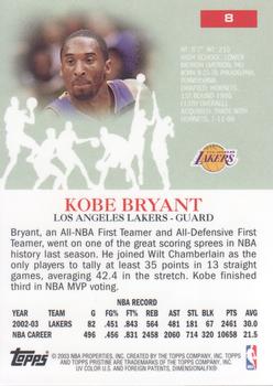 2003-04 Topps Pristine #8 Kobe Bryant Back