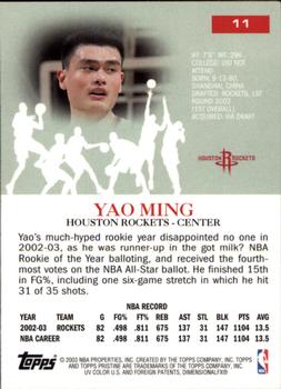 2003-04 Topps Pristine #11 Yao Ming Back