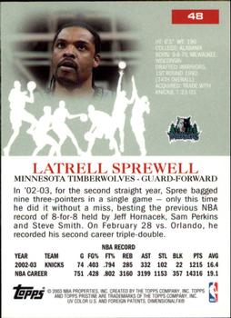 2003-04 Topps Pristine #48 Latrell Sprewell Back