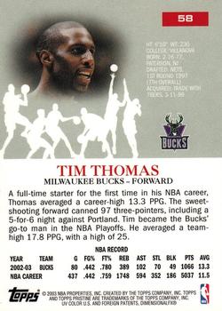2003-04 Topps Pristine #58 Tim Thomas Back