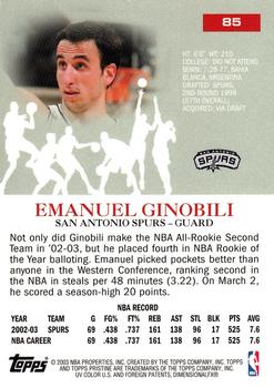 2003-04 Topps Pristine #85 Manu Ginobili Back