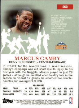 2003-04 Topps Pristine #92 Marcus Camby Back